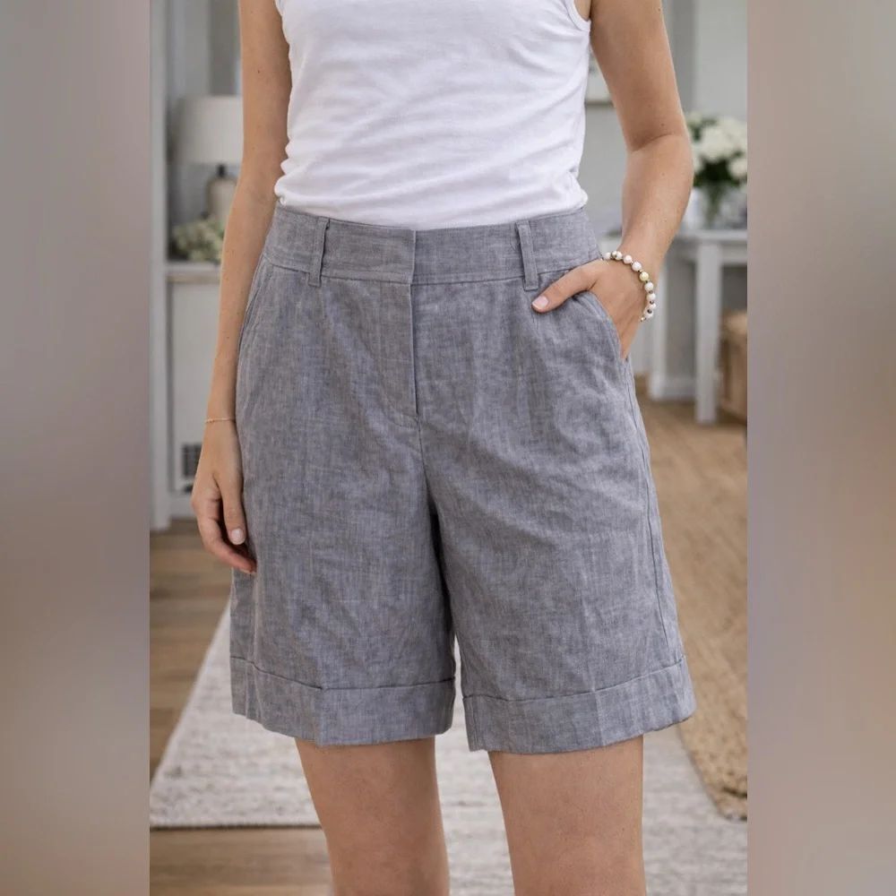 St. John Sport Women Linen Shorts Size 12 Beige Casual Classic Summer Old Money